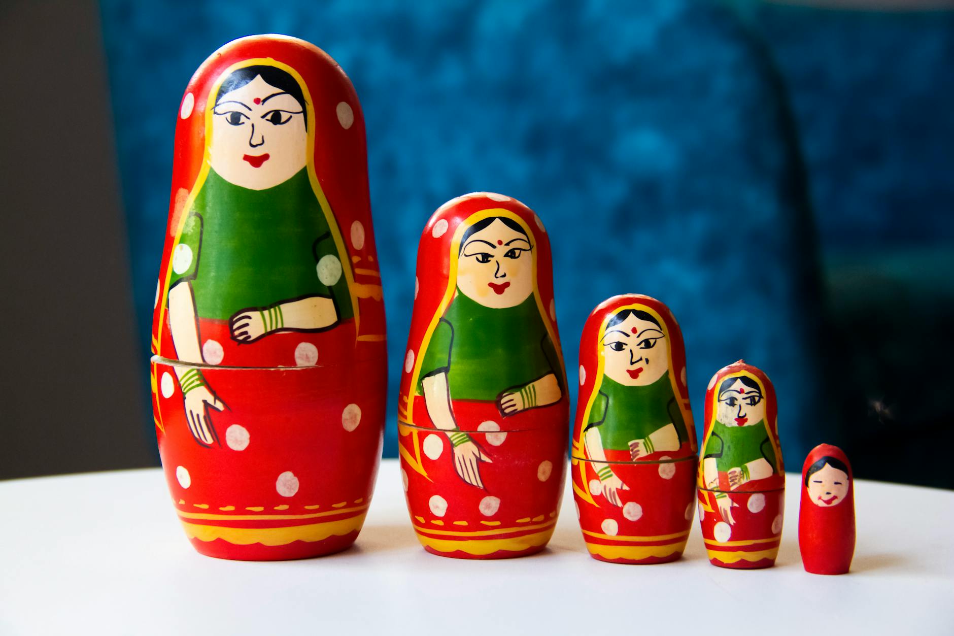 colorful traditional wooden nesting dolls display