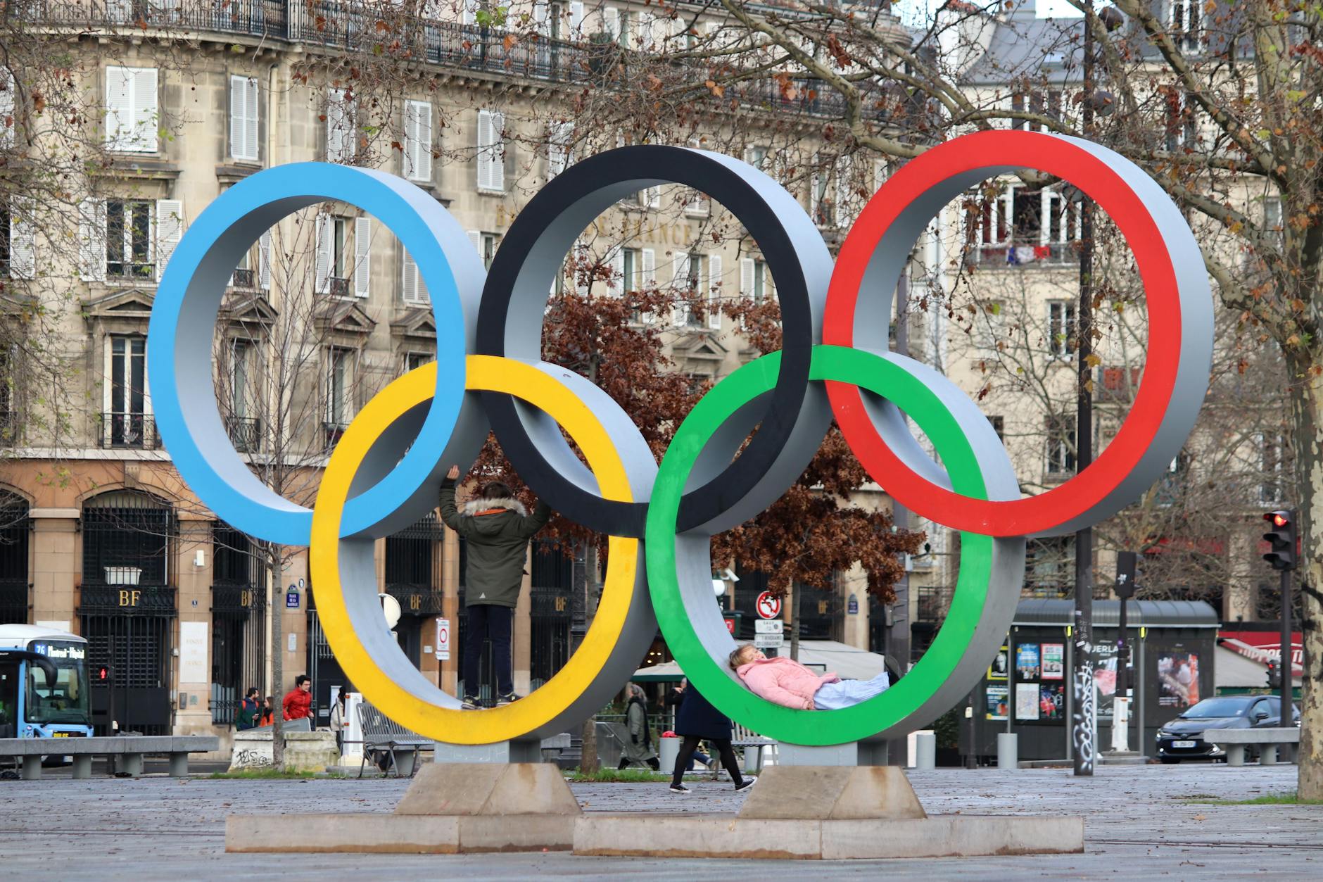 olympic rings monument in paris france